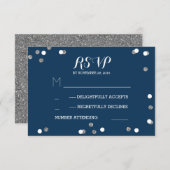Silver Navy Confetti Elegant Wedding RSVP Cards (Vorne/Hinten)