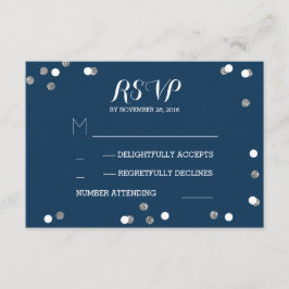 Silver Navy Confetti Elegant Wedding RSVP Cards Karte