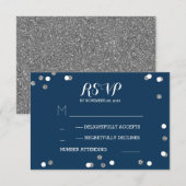 Silver Navy Confetti Elegant Wedding RSVP Cards Karte (Vorne/Hinten)