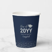 Silver & Navy Confetti Graduation Party Pappbecher (Rückseite)