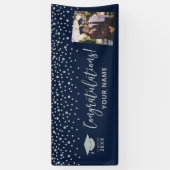 Silver & Navy Confetti Gratulation Abschluss Banner (Vertikal)