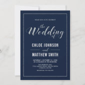 Silver & Navy | Einfache Hochzeit moderner Typogra Einladung (Vorderseite)