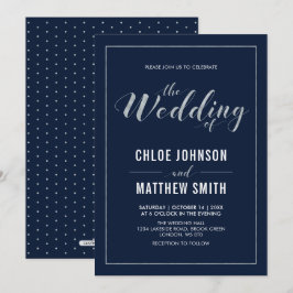 Silver & Navy | Einfache Hochzeit moderner Typogra Einladung