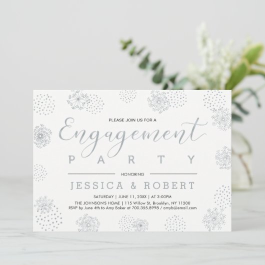 Silver & Navy | Einfache Partei des modernen Engag Einladung (Stehend Vorderseite)