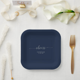 Silver & Navy Elegantes Script Cheers Event Party Pappteller