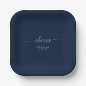 Silver & Navy Elegantes Script Cheers Event Party Pappteller (Vorderseite)
