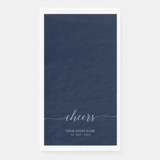 Silver & Navy Elegantes Script Cheers Event Party Serviette (Vorderseite)
