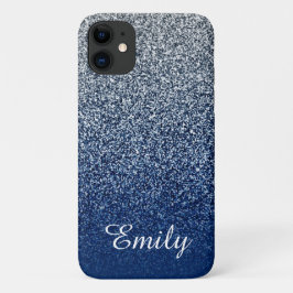 Silver Navy Glitzer Ombre Personalisiert Case-Mate iPhone 14 Hülle