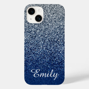 Silver Navy Glitzer Ombre Personalisiert Case-Mate iPhone 14 Hülle