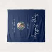 Silver & Navy Happy Geburtstag Foto Party Hintergr Wandteppich (Vorderseite (Horizontal))