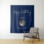 Silver & Navy Happy Geburtstag Foto Party Hintergr Wandteppich (Beispiel)