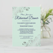 Silver Navy & Mint Green Wedding Probe Dinner Einladung (Stehend Vorderseite)