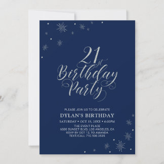 Silver & Navy | Modern Chic 21. Geburtstagsfeier P Einladung