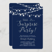 Silver & Navy | Modern Surprise Birthday Party Einladung (Vorne/Hinten)