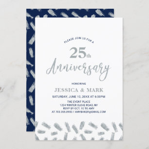 Silver & Navy Modernes 25. Hochzeitstag Einladung