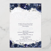 Silver Navy Rosen Mis Quince Quinceanera Folieneinladung (Vorderseite)