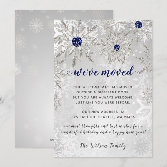 Silver Navy Schneeflocken Wir haben Holiday Cards  (Vorne/Hinten)