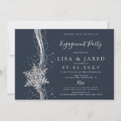 Silver Navy Snowflakes Winter Engagement Party Einladung (Vorderseite)