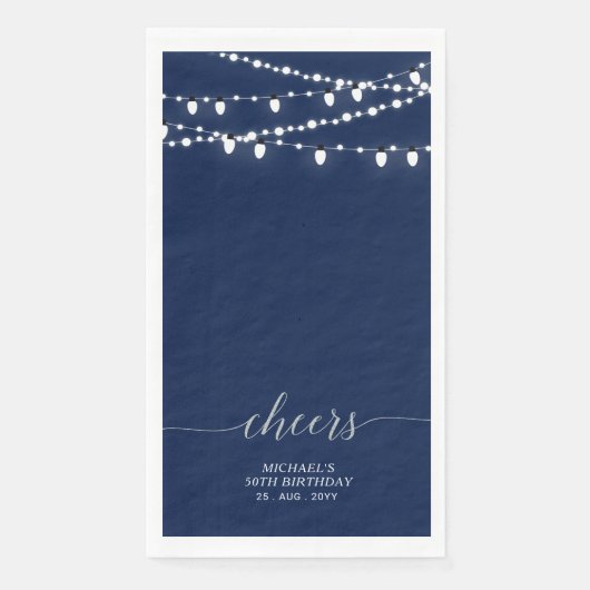 Silver Navy String Light Eleganter Letter Cheers Serviette (Vorderseite)