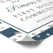 Silver Navy Stripes Erste Kommunion Willkommen Poster (Ecke)