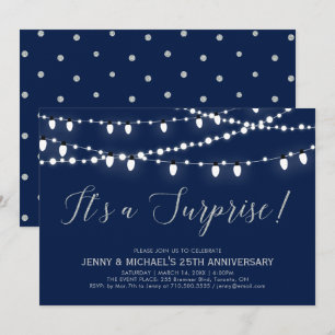 Silver & Navy   Überraschung 25. Hochzeitstag Einladung