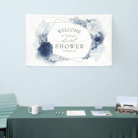 Silver Navy und Dusty Blue Floral Brautparty Banner (Messeveranstaltung)