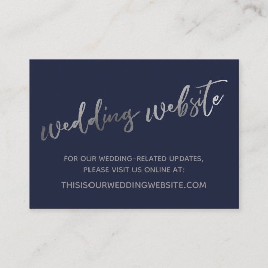 Silver & Navy Wedding Website & Card Visitenkarte (Vorderseite)
