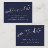 Silver & Navy Wedding Website & Card Visitenkarte (Vorne/Hinten)