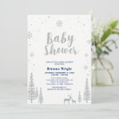 Silver & Navy Winter Wonderland Boy Baby Shower Einladung (Stehend Vorderseite)