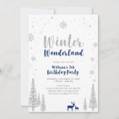 Silver & Navy Winter Wonderland Boy Geburtstag Einladung (Vorderseite)