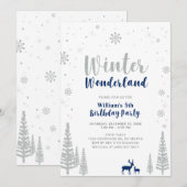 Silver & Navy Winter Wonderland Boy Geburtstag Einladung (Vorne/Hinten)