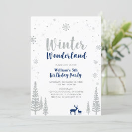 Silver & Navy Winter Wonderland Boy Geburtstag Einladung