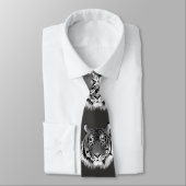 Silver Neck Tie mit schwarzweißem Tiger Krawatte (Gebunden)