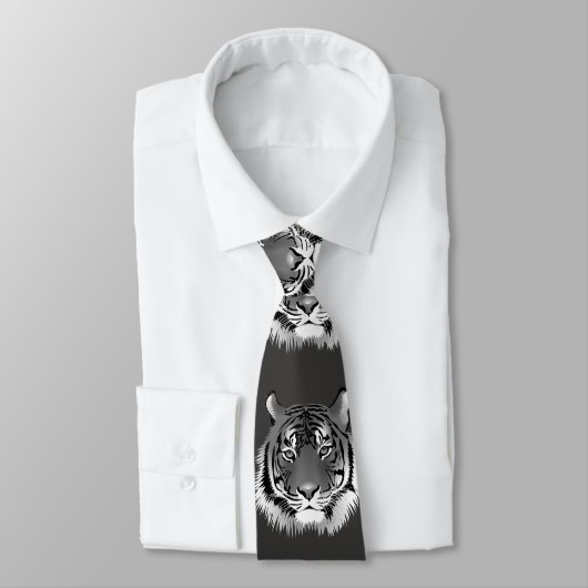 Silver Neck Tie mit schwarzweißem Tiger Krawatte (Gebunden)