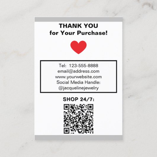 Silver Necklace Earrings Website QR Code Visitenkarte (Rückseite)