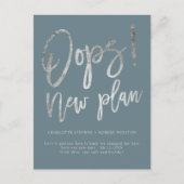 Silver neuer Plan Hochzeit ändern das Datum Ankündigungspostkarte (Vorderseite)