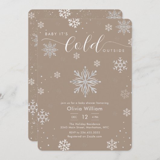 Silver Neutral Magic Winter Snowflake Baby Shower Einladung (Vorne/Hinten)