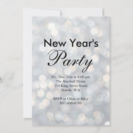 Silver New Year's Time to Drink Champagne Einladung (Rückseite)