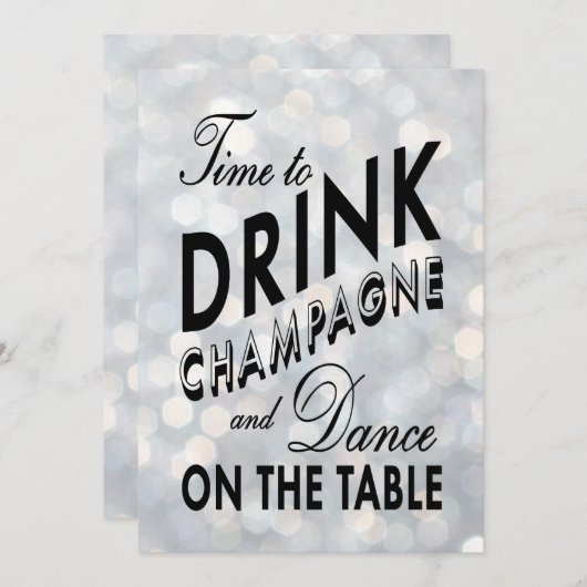 Silver New Year's Time to Drink Champagne Einladung (Vorne/Hinten)