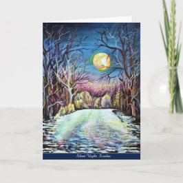 Silver Night Winter Full Moon Moonlit Snowy Forest Feiertagskarte