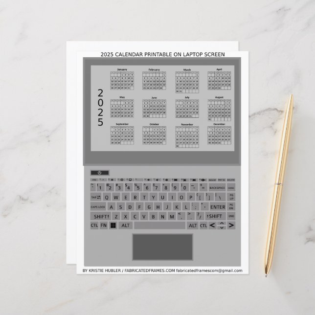 Silver Notebook-Tastatur 2025 Kalender auf Bildsch (Vorderseite/Rückseite Beispiel)