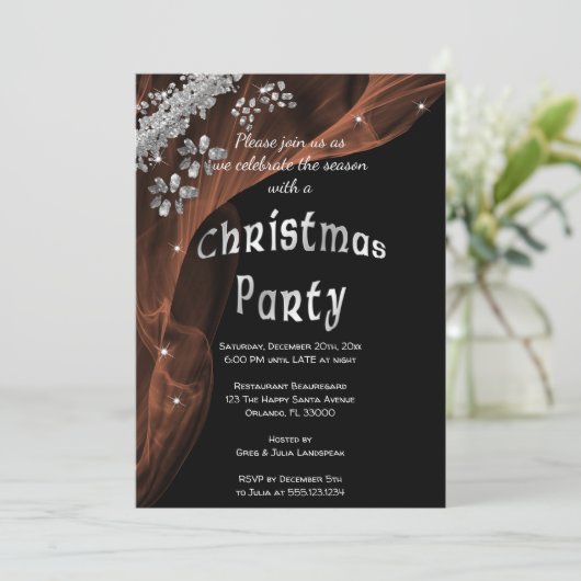 Silver Nuggets & Brown Smoke Veil Weihnachten Einladung (Stehend Vorderseite)