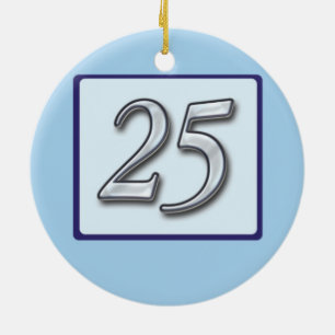 Silver Number on Blue zum 25. Jahrestag Keramik Ornament