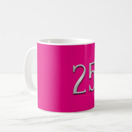 Silver Numeral 25 Hot Pink 25 Jubiläum Tasse (Vorderseite Links)