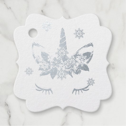 Silver oder Gold Foil Einhorn Lashes und Schneeflo Geschenkanhänger (Vorderseite)
