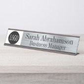 Silver Office Desk Sign Long 10" Name Plate Schreibtischnamensplakette (Vorderseite )