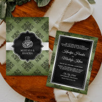 Silver Olive Green Black Damask Muslime Hochzeit