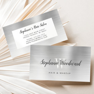 Silver Ombre Brushed Metal Monogram Hair Salon Visitenkarte