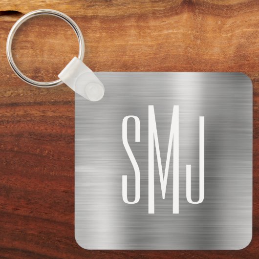 Silver Ombre Foil Three Letter Monogram Schlüsselanhänger (Vorderseite)