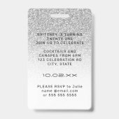 Silver Ombre Glitzer Glam VIP Pass 21. Einladung Ausweis (Rückseite)